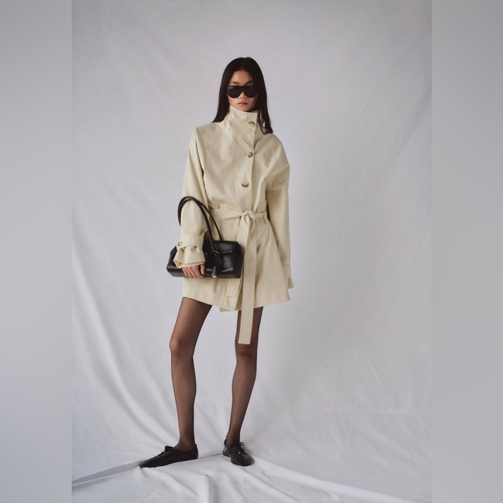 NWT MANGO Funnel Neck Trench With Belt in Ecru